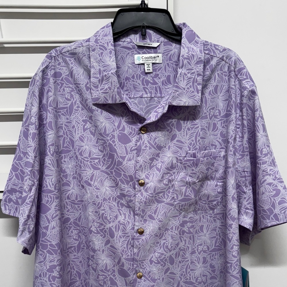 Coolibar Mens XXL Purple Floral UPF 50+ Sun Protection Button Down Shirt 10135